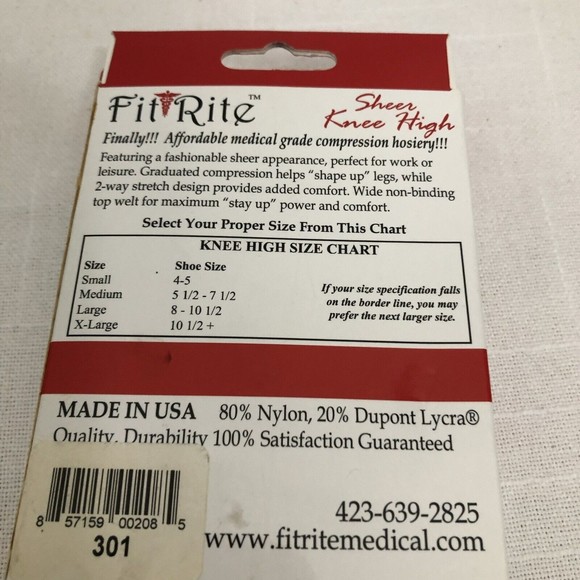 Fit Rite Hosiery - Sheer Knee High Medical Grade Compression- Size Small - Pearl - Picture 3 of 6